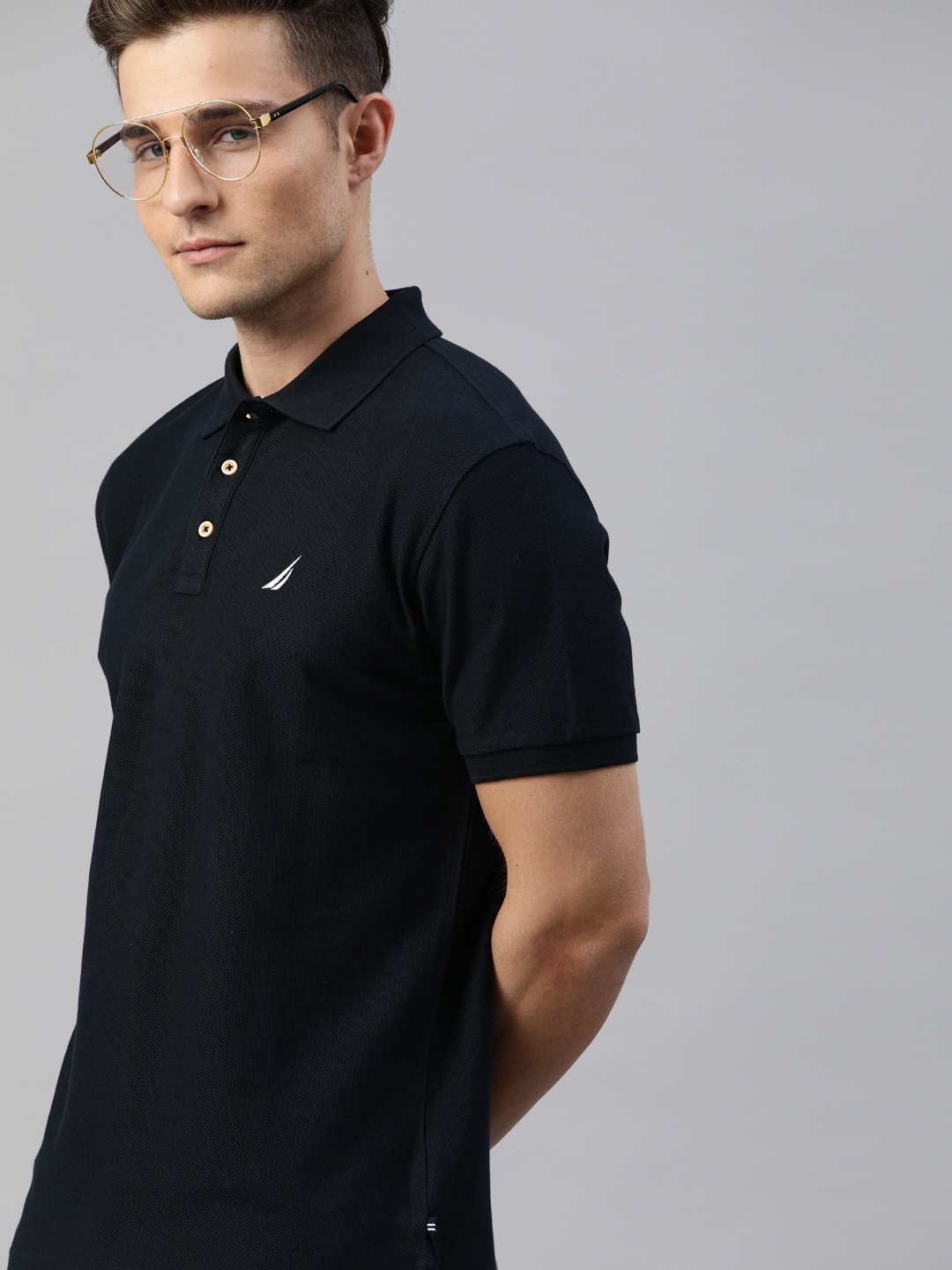 

Nautica Men Navy Blue Solid Polo Collar T-shirt