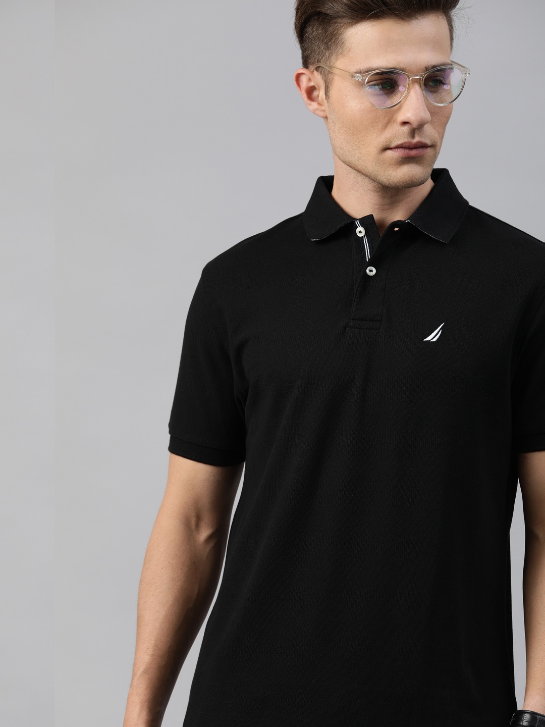 

Nautica Men Black Solid Polo Collar T-shirt