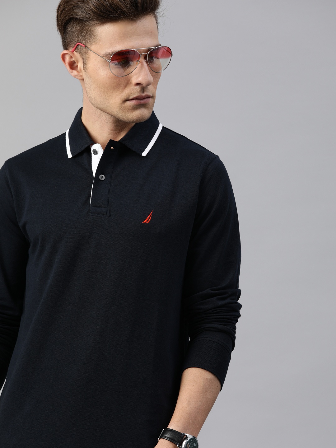 

Nautica Men Navy Blue Solid Polo Collar T-shirt