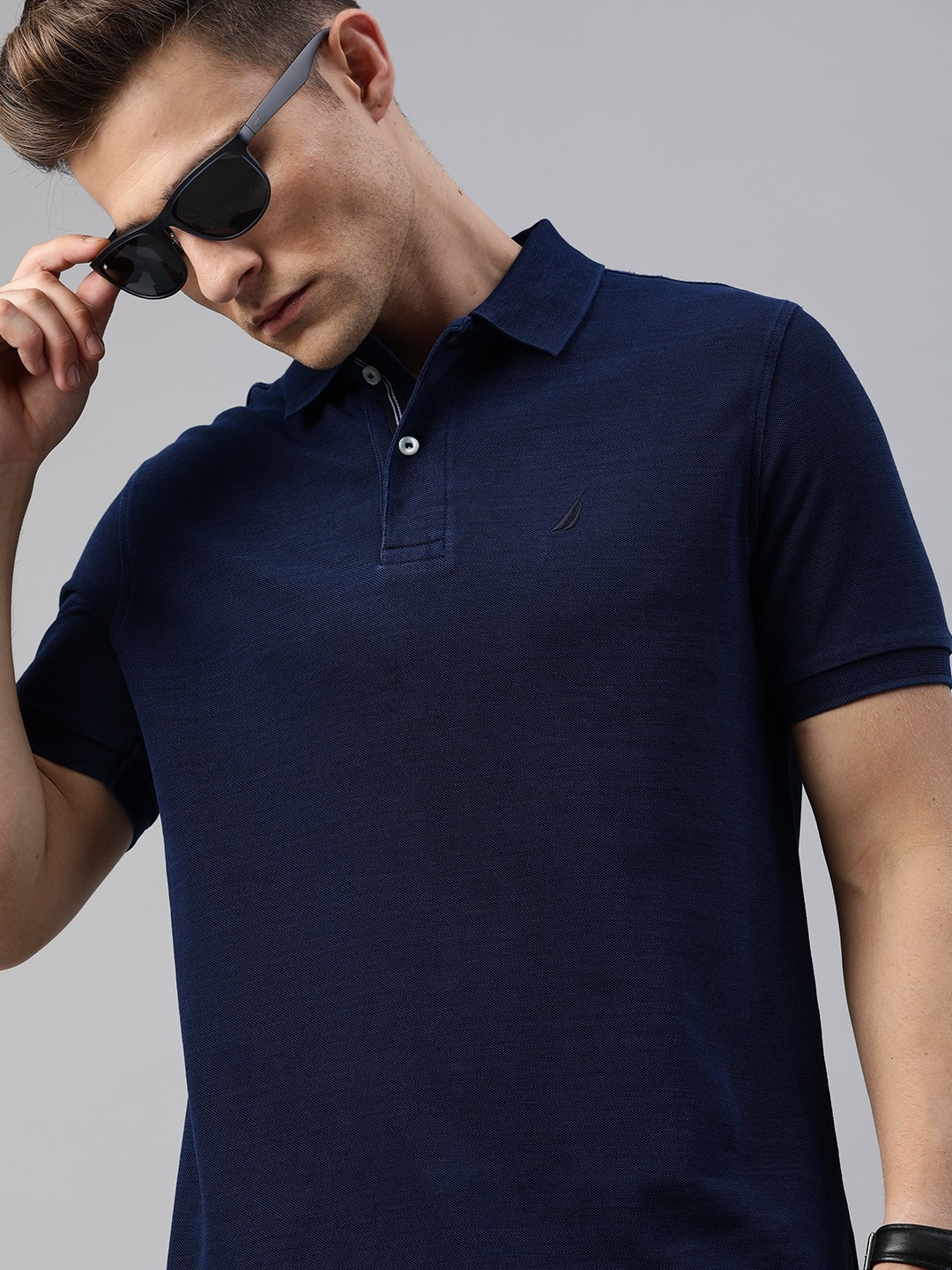 

Nautica Men Navy Blue Solid Polo Collar T-shirt