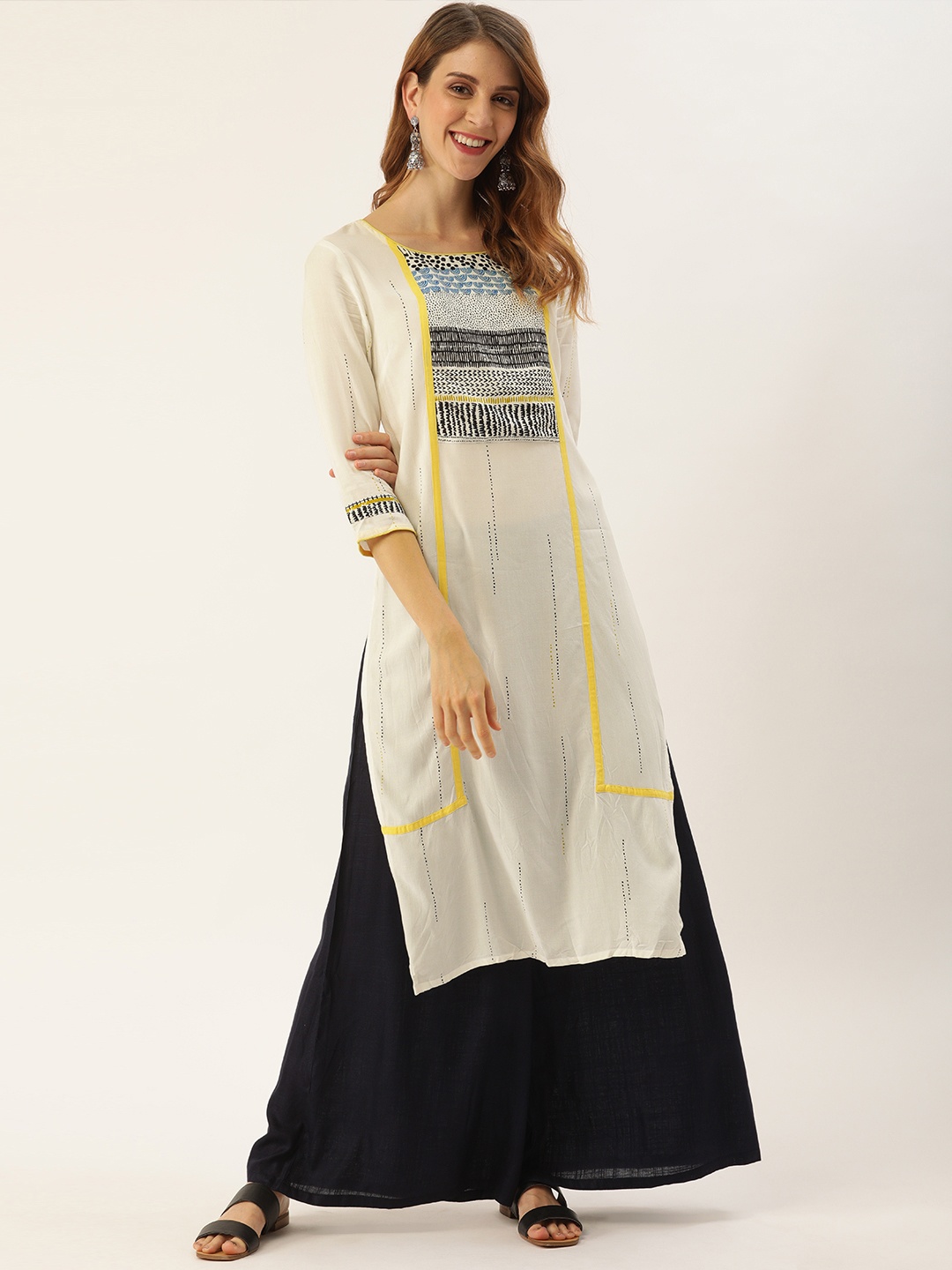 

IMARA Women White Printed Straight Kurta