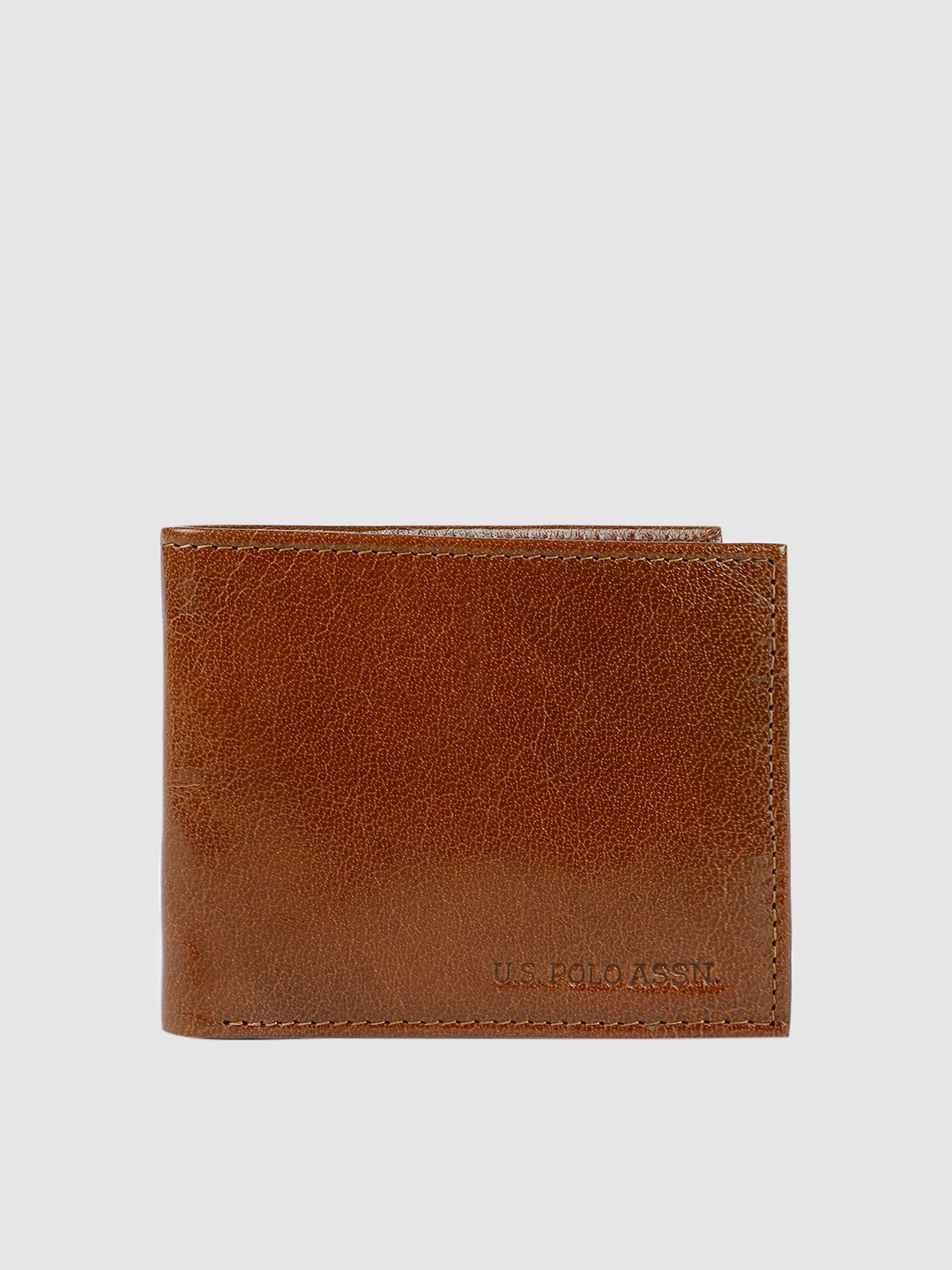 

U.S. Polo Assn. Men Tan Brown Solid Leather Two Fold Wallet