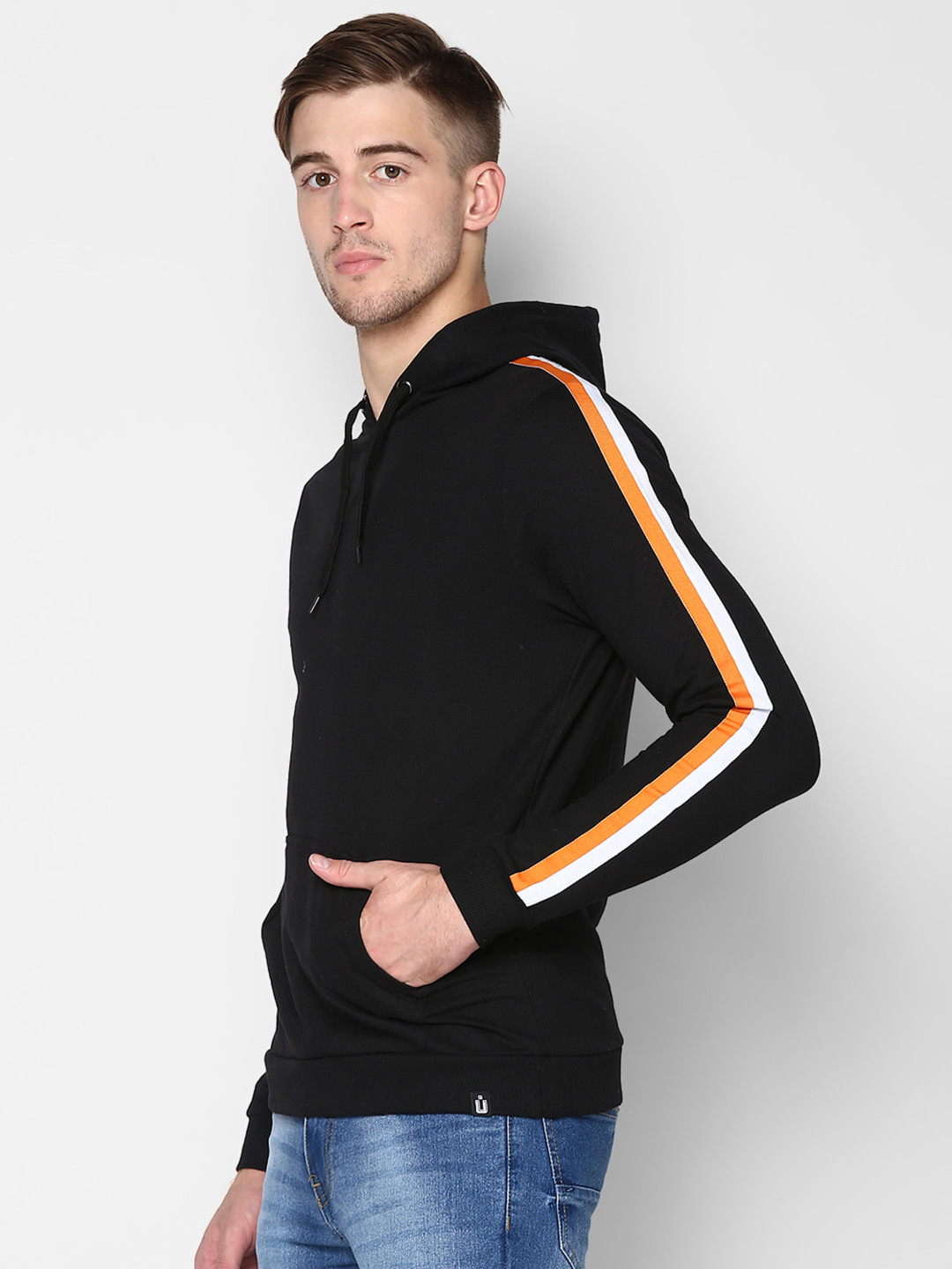 

Urbano Fashion Men Black Striped Hooded Sweatshirt