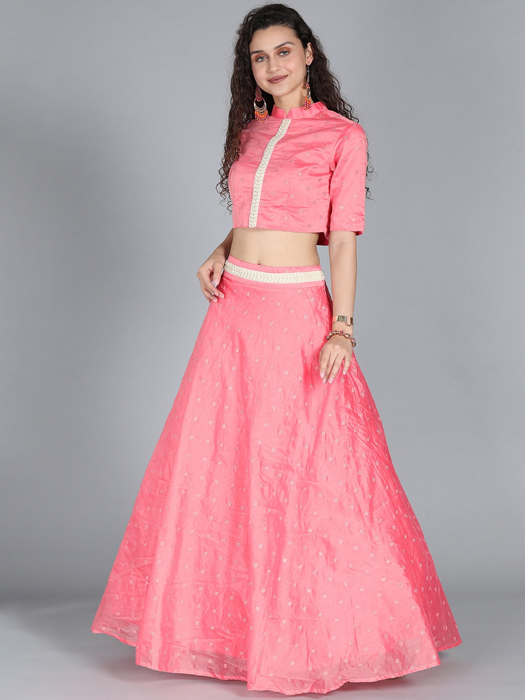 

Ethnovog Pink Embroidered Made to Measure Lehenga with Blouse