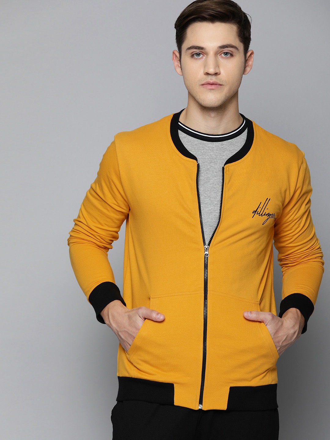 

DILLINGER Men Mustard Yellow Solid Bomber Jacket