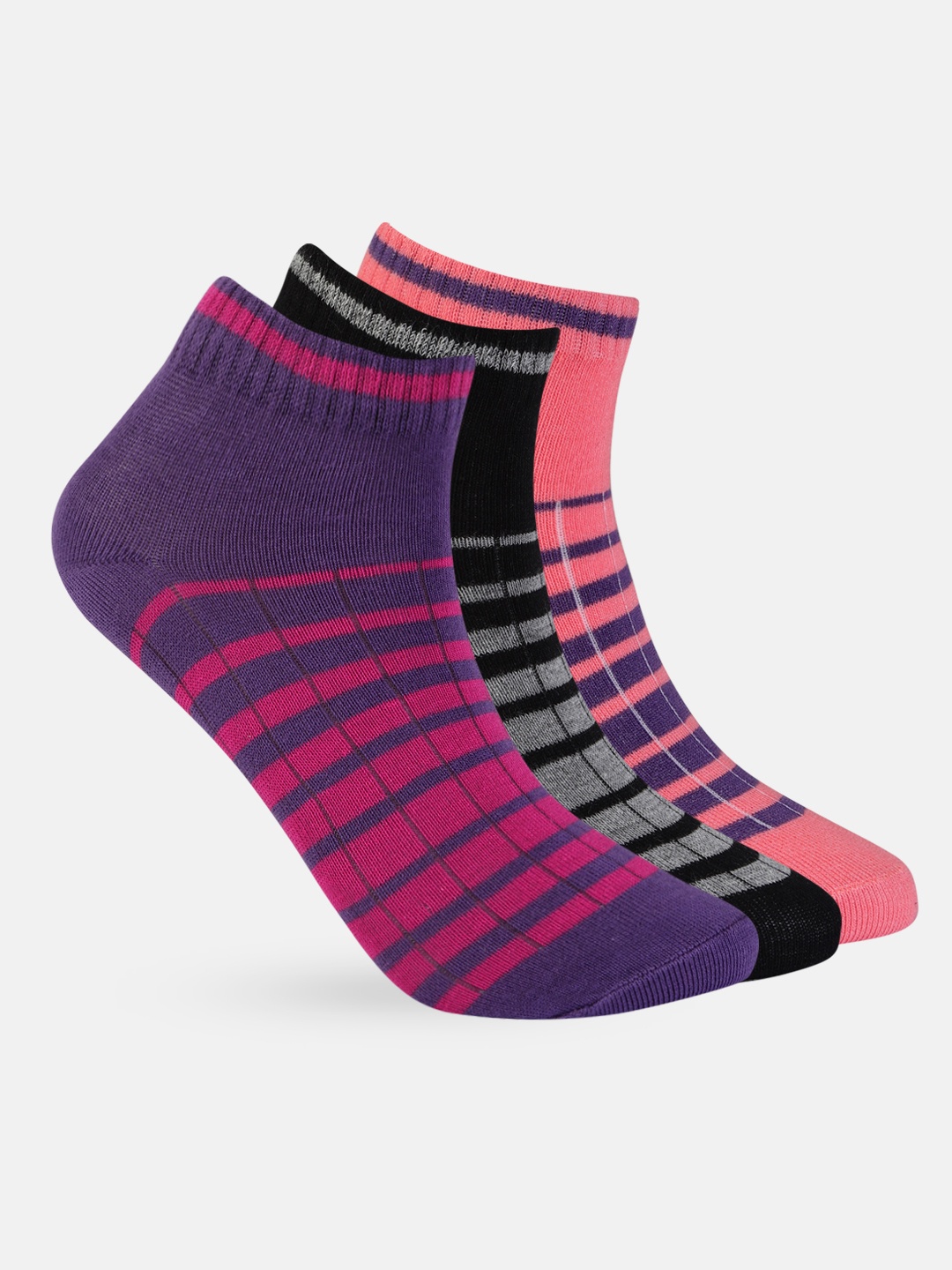 

DressBerry Women Set of 3 Striped Ankle-Length Socks, Pink