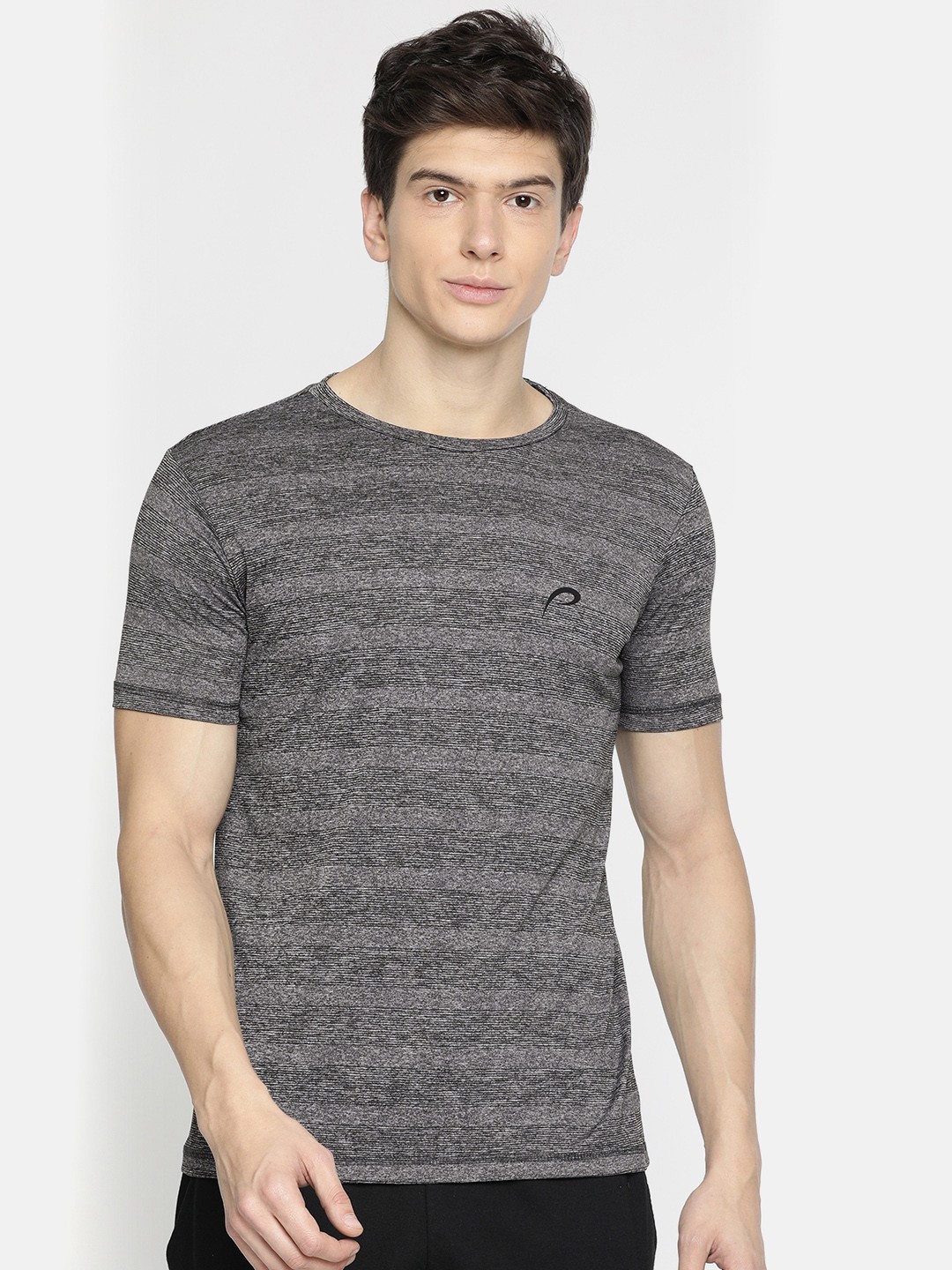 

Proline Active Men Grey Melange Pro-Dry Striped Round Neck T-shirt
