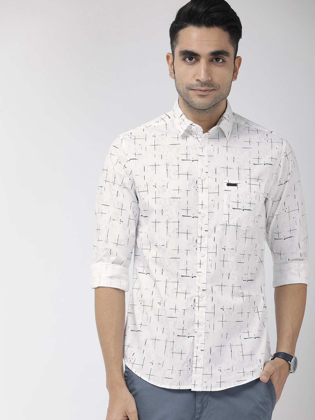 

The Indian Garage Co Men White Slim Fit Printed Casual Shirt