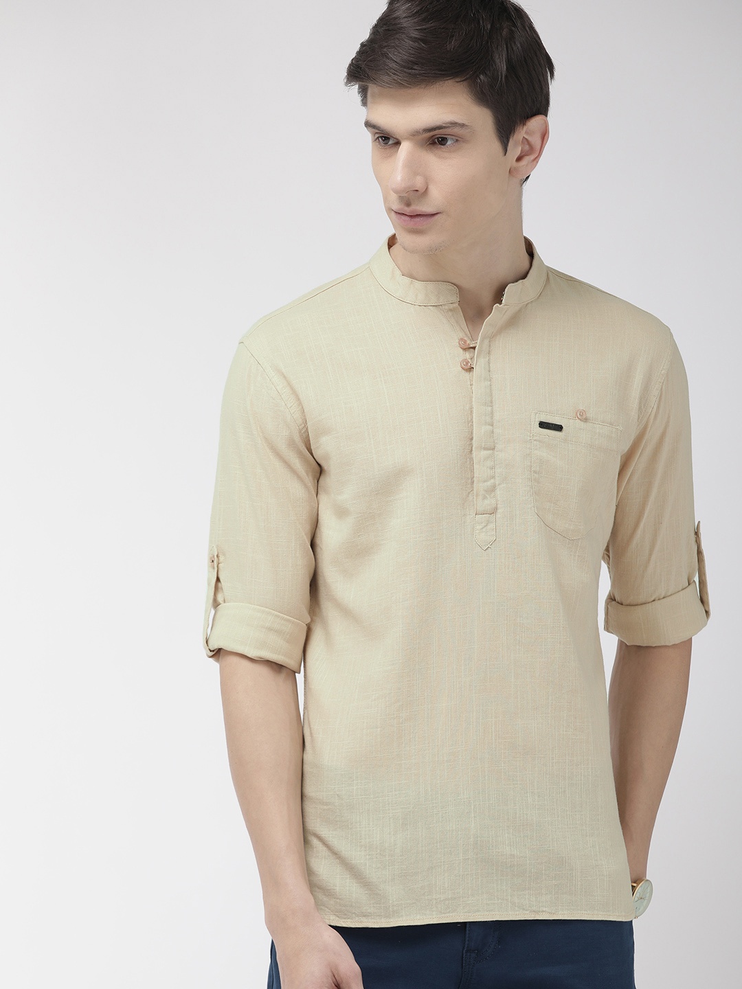 

The Indian Garage Co Men Beige Solid Straight Kurta