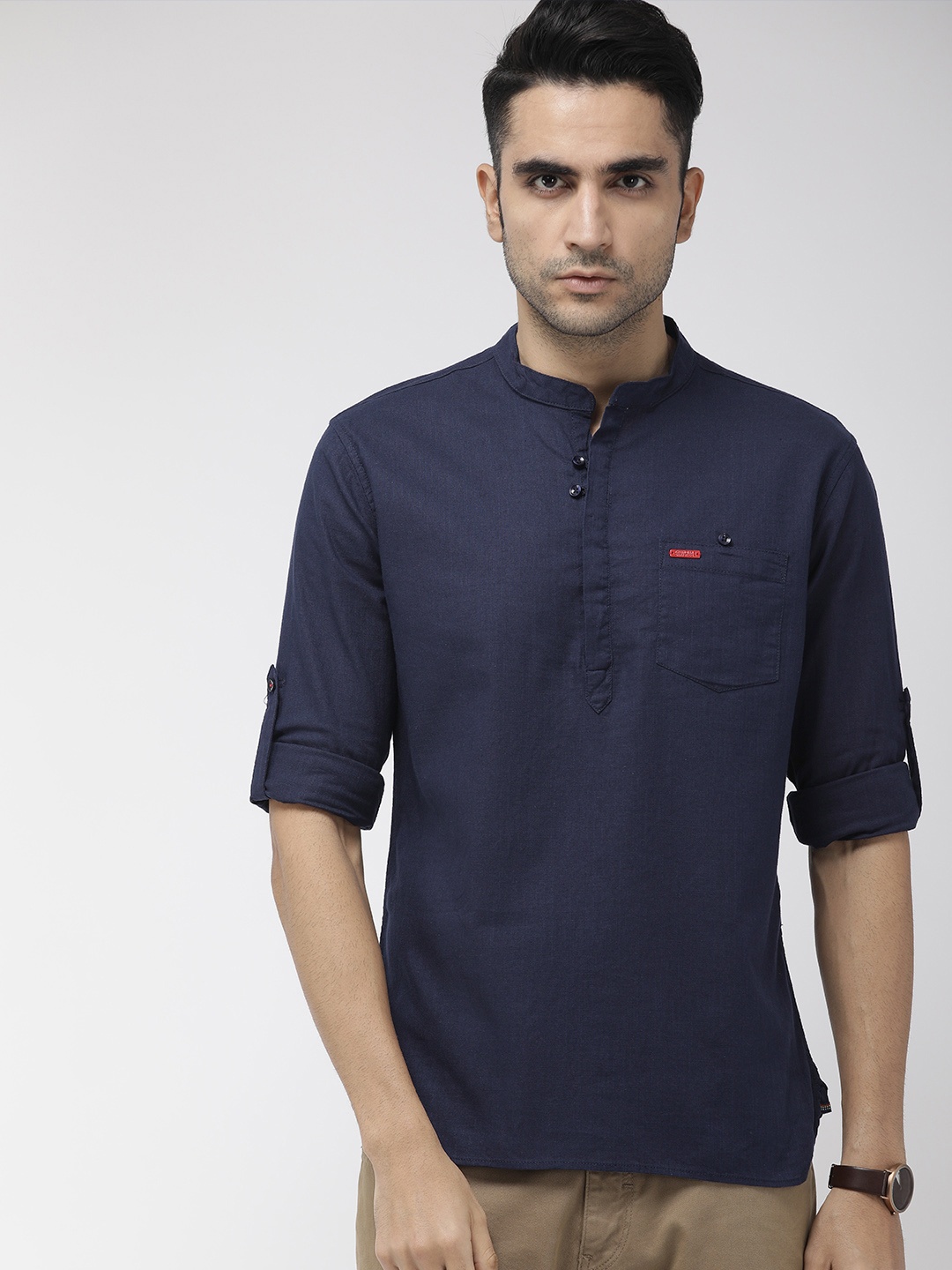 

The Indian Garage Co Men Navy Blue Solid Straight Kurta