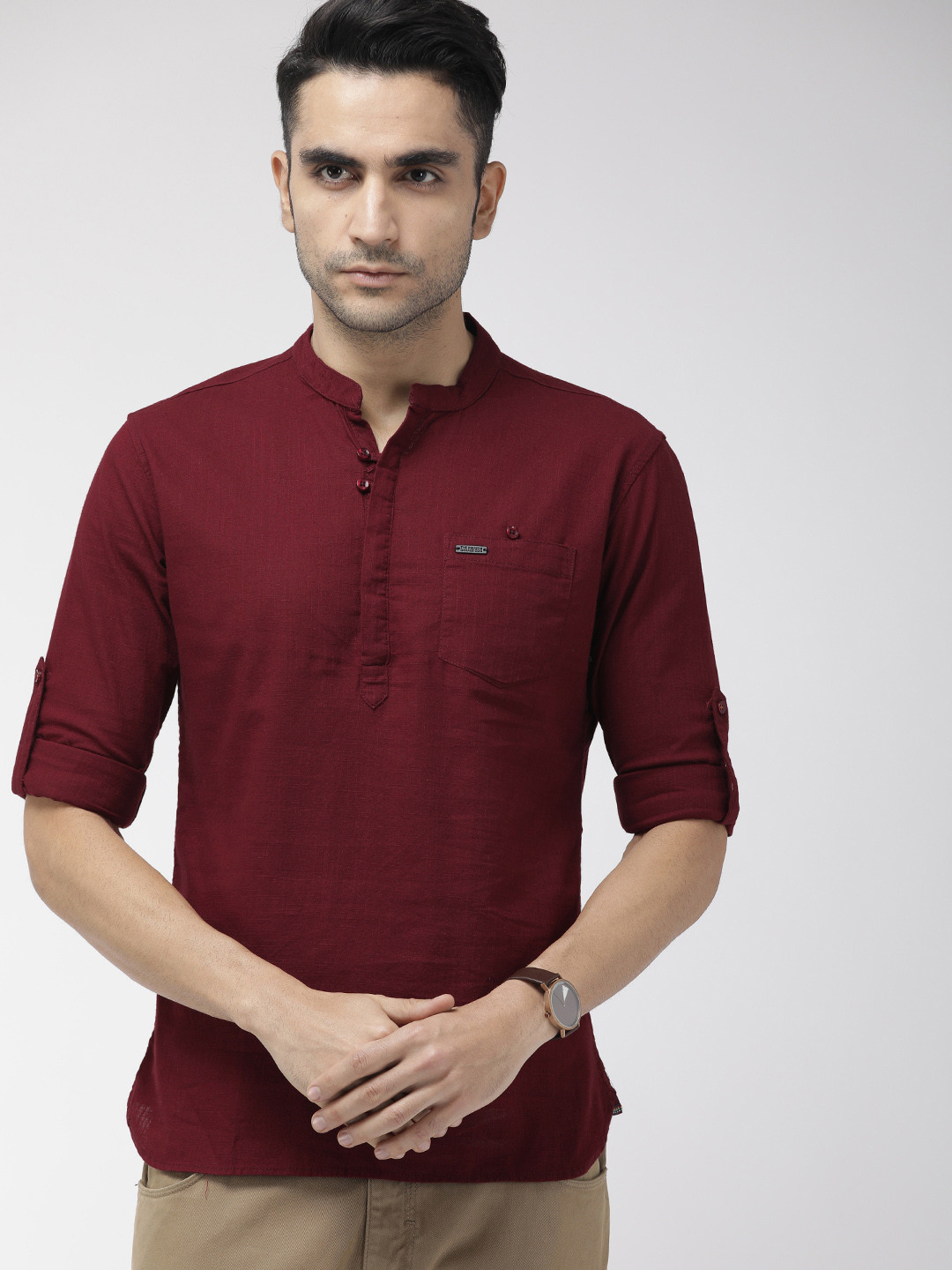 

The Indian Garage Co Men Maroon Solid Straight Kurta