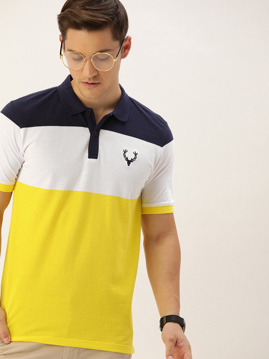 

Allen Solly Sport Wimbledon Men Yellow & White Colourblocked Polo Collar T-shirt