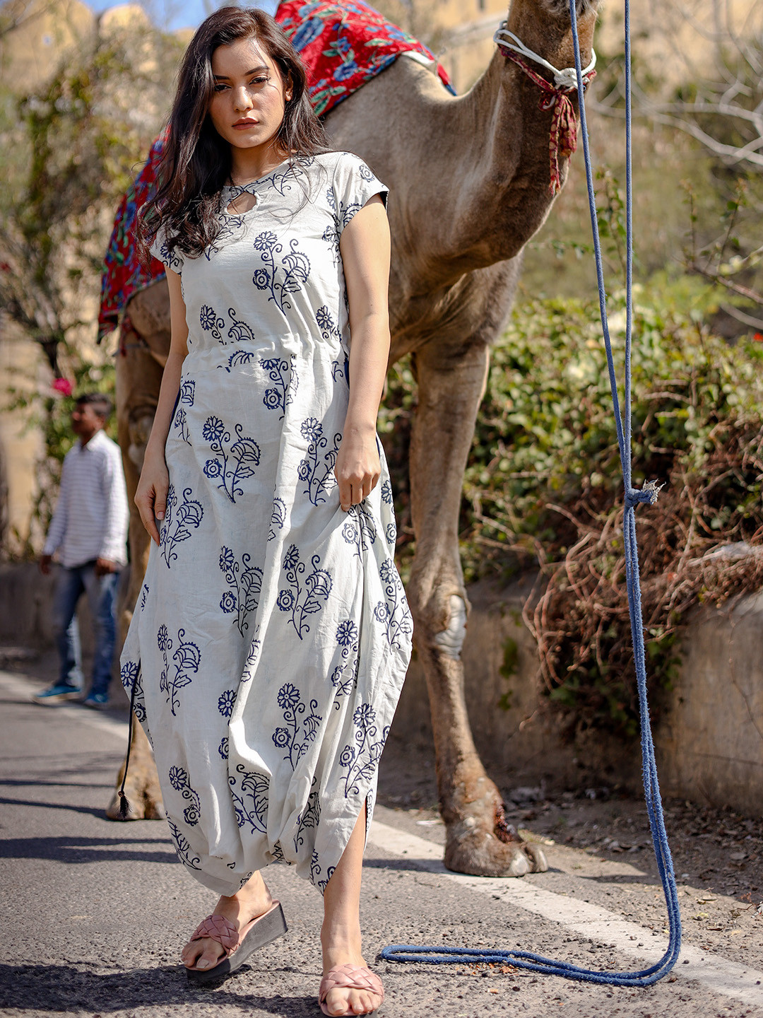 

Divena Women Blue & White Hand Block Dhoti Style Jumpsuit