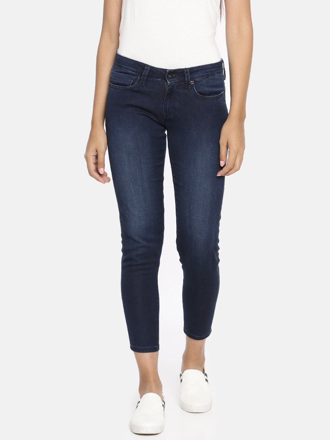 

Pepe Jeans Women Blue Violet Lola Regular Fit Mid-Rise Clean Look Cropped Jeans