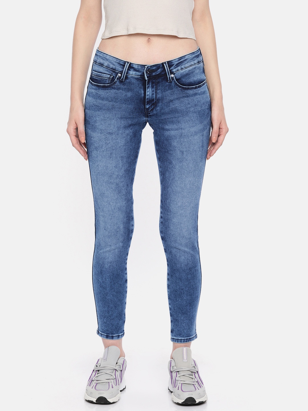 

Pepe Jeans Women Blue Softy Lola Regular Fit Mid-Rise Clean Look Stretchable Jeans