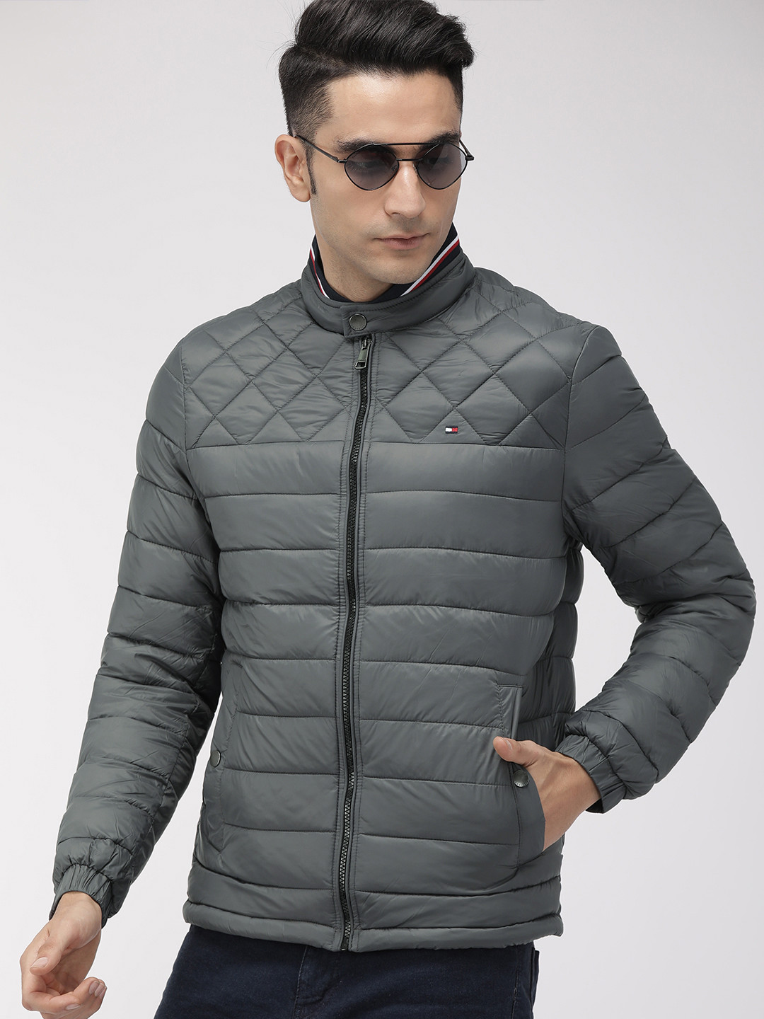 

Tommy Hilfiger TH Tech Men Grey Solid Lightweight Insulator Puffer Jacket