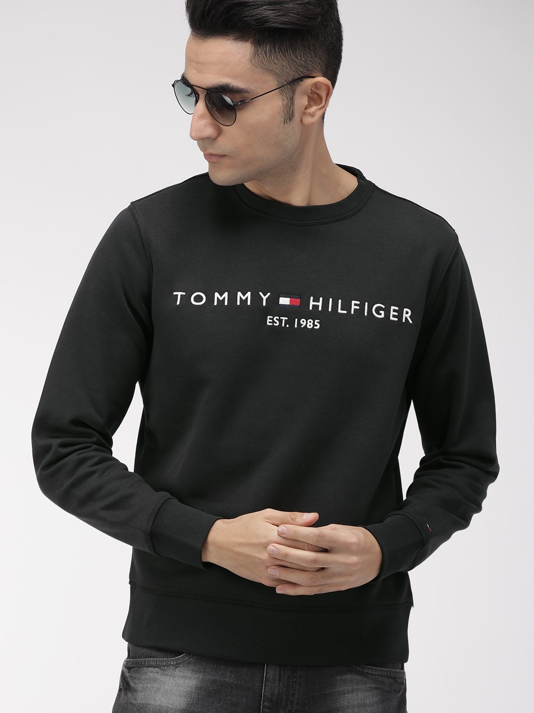 

Tommy Hilfiger Men Black Solid Embroidered Sweatshirt