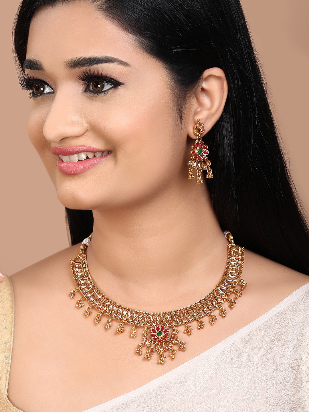 

Rubans Gold-Plated Kundan Studded Jewellery Set