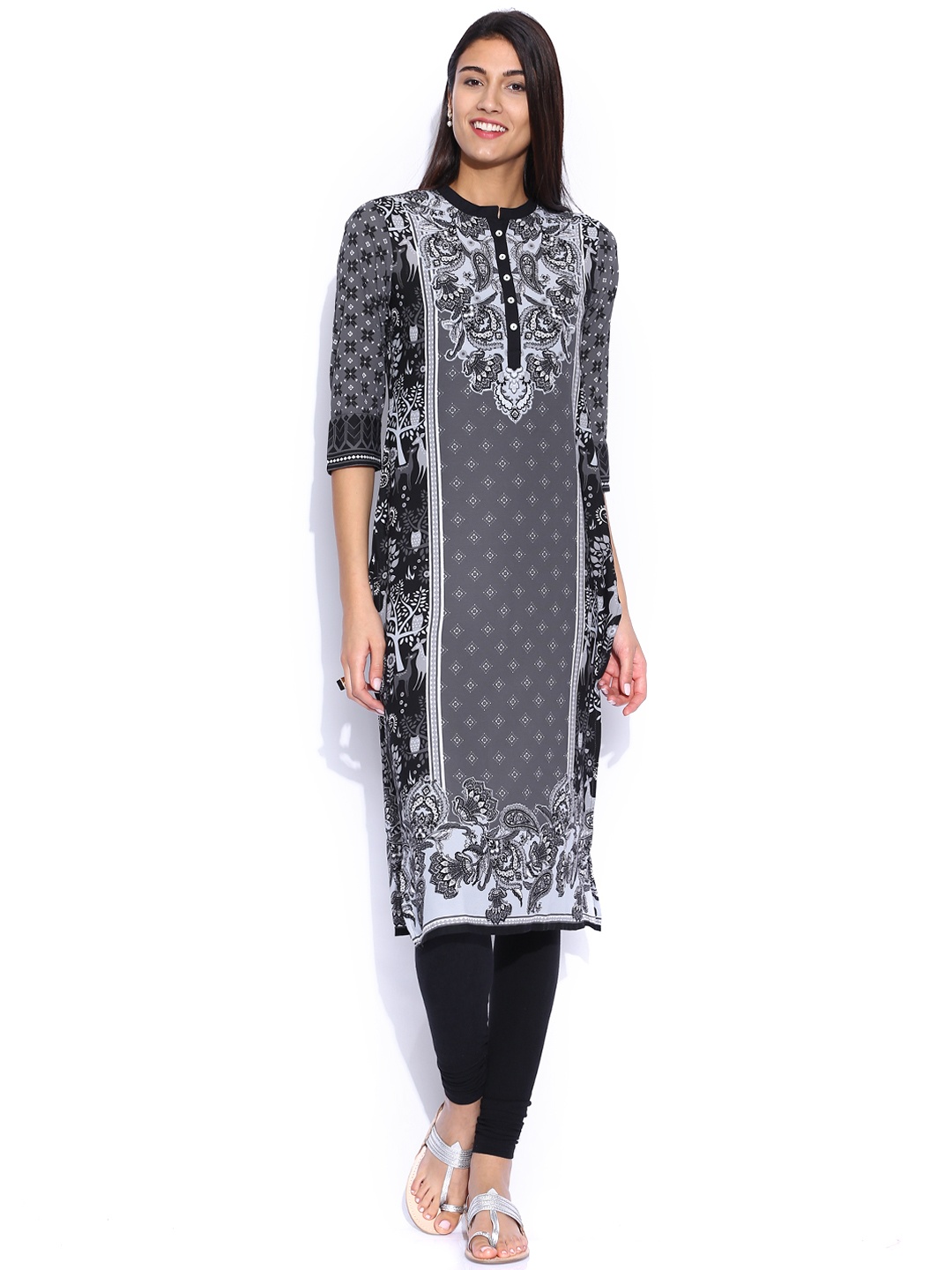 

Vishudh Grey & Black Printed Kurta