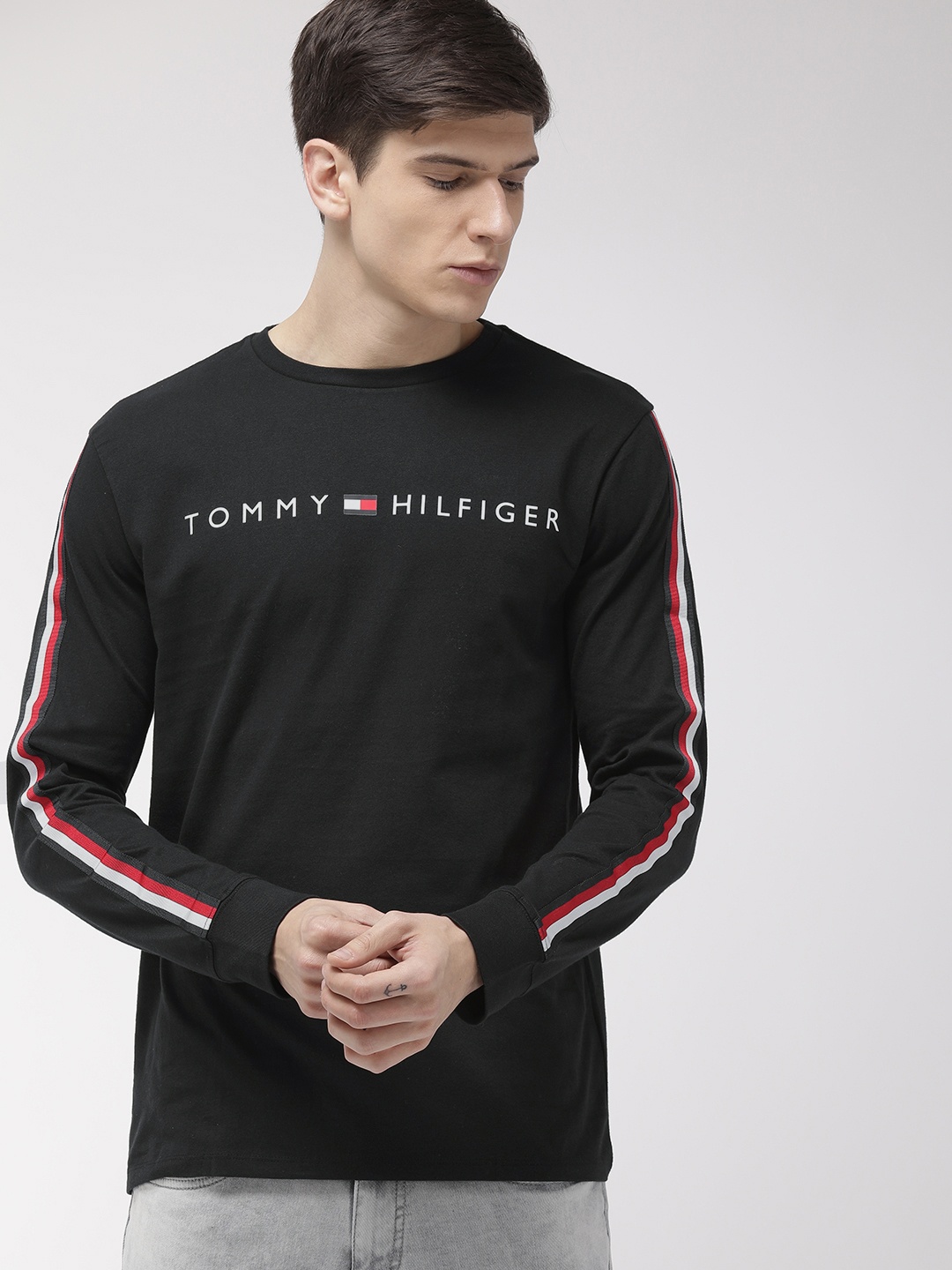 

Tommy Hilfiger Men Black Printed Round Neck Pure Cotton T-shirt