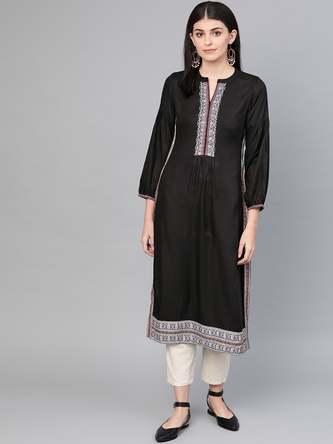 

Biba Women Black Yoke Design Straight Kurta