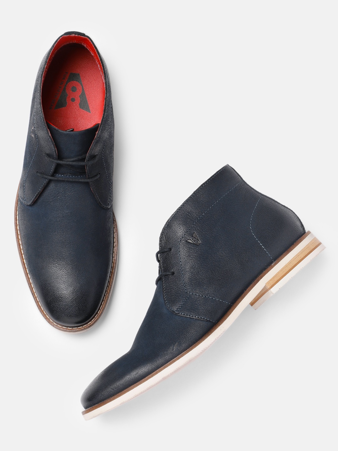 

V8 by Ruosh Men Blue Solid Leather Mid-Top Flat Boots