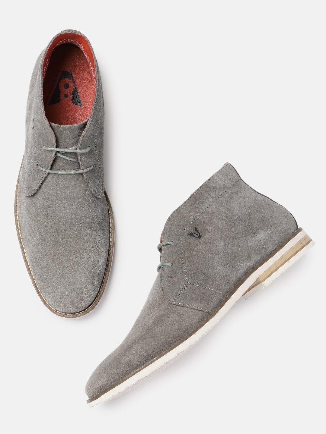 

V8 by Ruosh Men Grey Solid Suede Mid-Top Sneakers