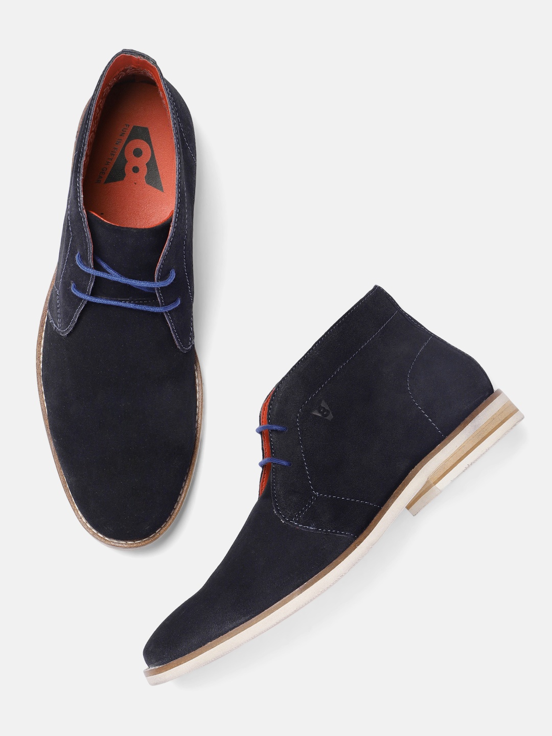 

V8 by Ruosh Men Blue Solid Suede Mid-Top Flat Boots