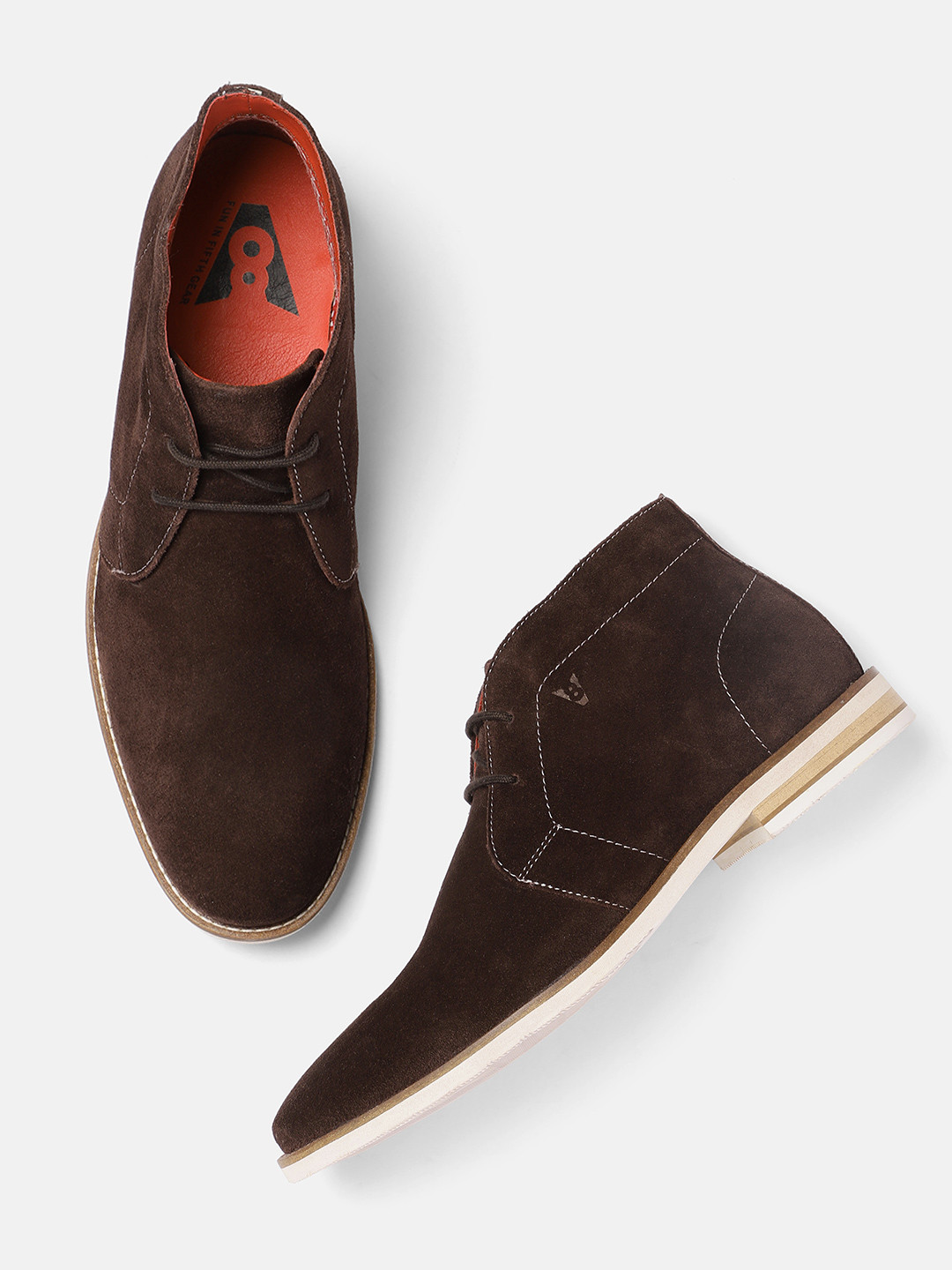 

V8 by Ruosh Men Brown Solid Suede Mid-Top Flat Boots