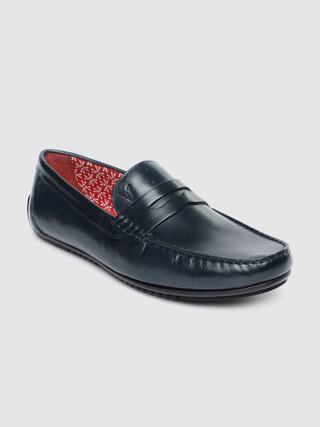 

V8 by Ruosh Men Navy Blue Solid Leather Driving Shoes