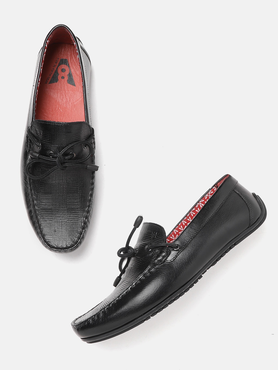 

V8 by Ruosh Men Black Leather Textured Driving Shoes