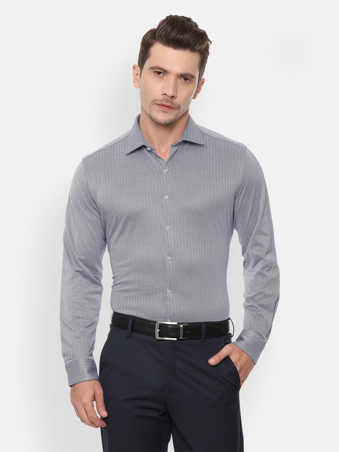 

Van Heusen Men Grey Slim Fit Self Design Formal Shirt