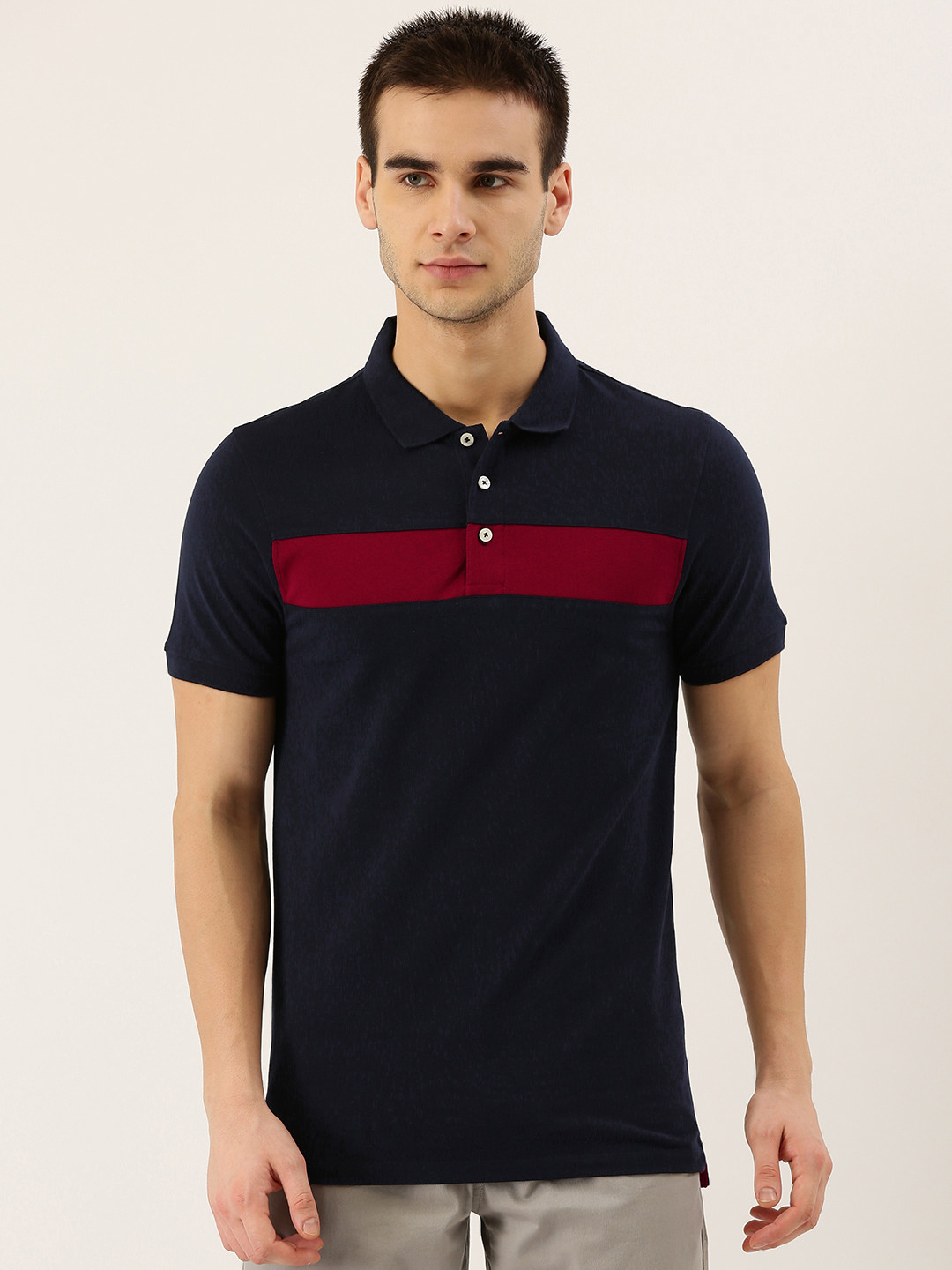 

INVICTUS Men Navy Blue Red Striped Polo Collar T-shirt