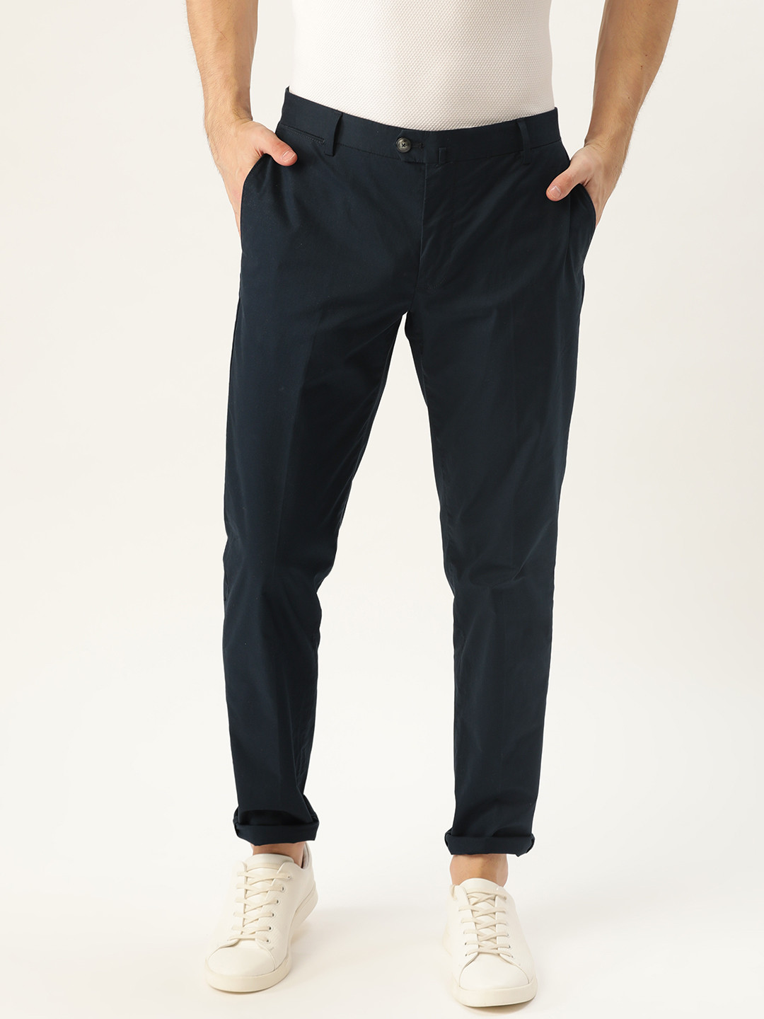 

MANGO MAN Navy Blue Regular Fit Solid Chinos