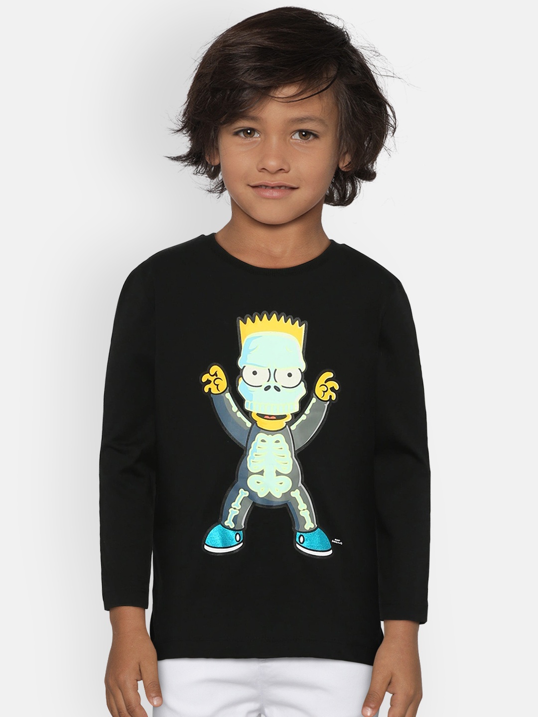 

Mango Kids Boys Black Printed Glow in the Dark Round Neck T-shirt