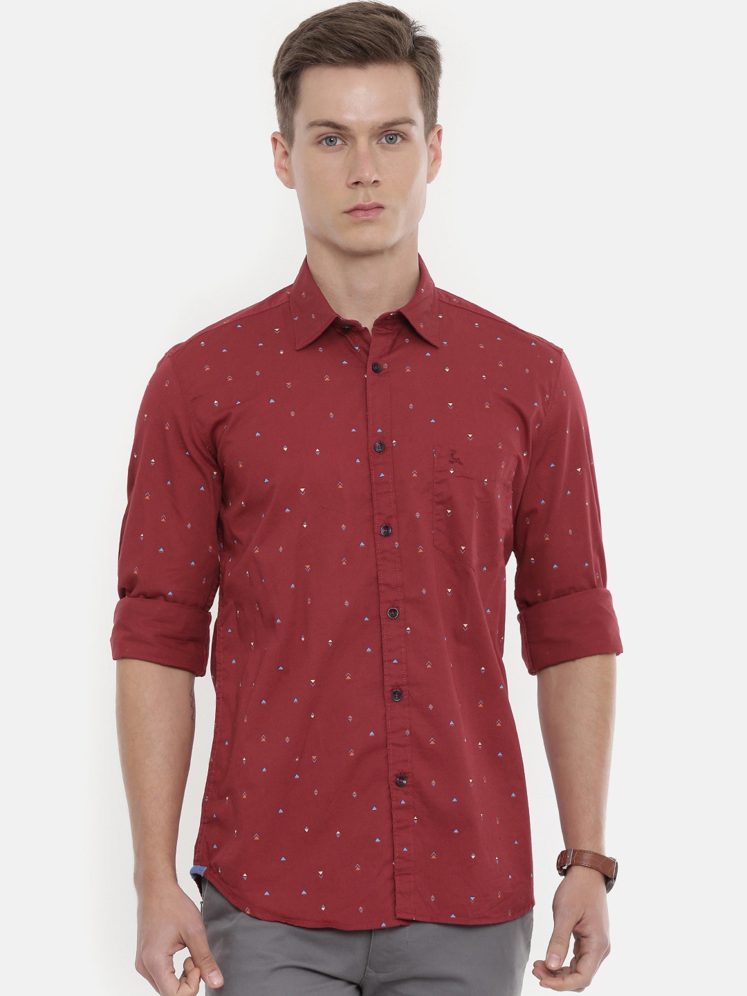 

Parx Men Red Slim Fit Printed Casual Shirt