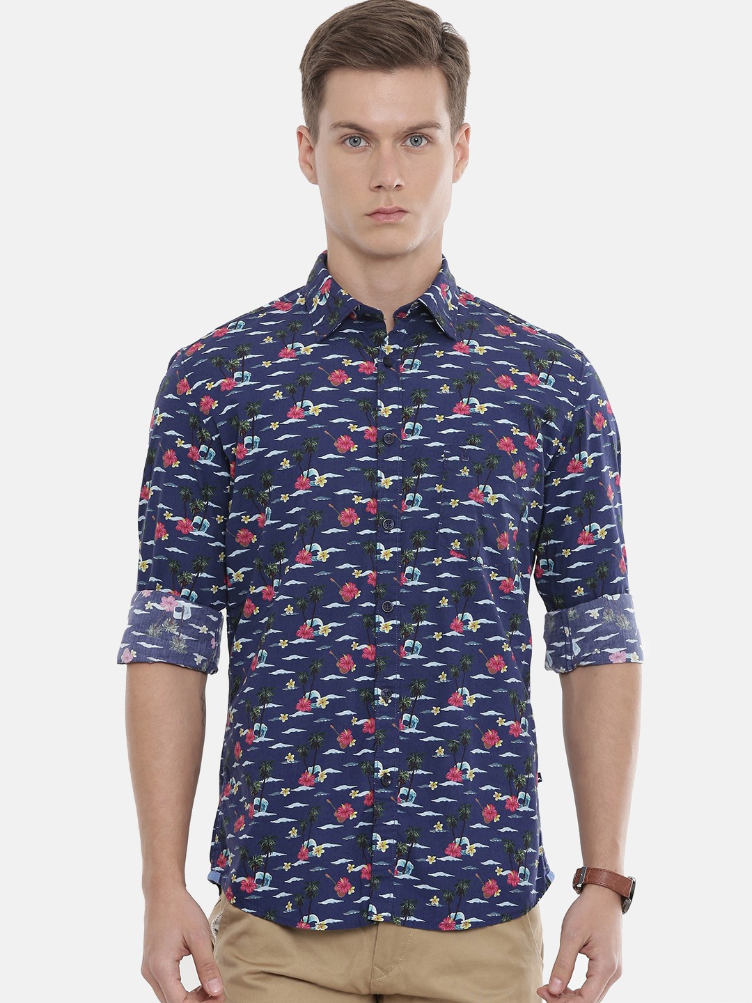 

Parx Men Navy Blue Slim Fit Printed Casual Shirt