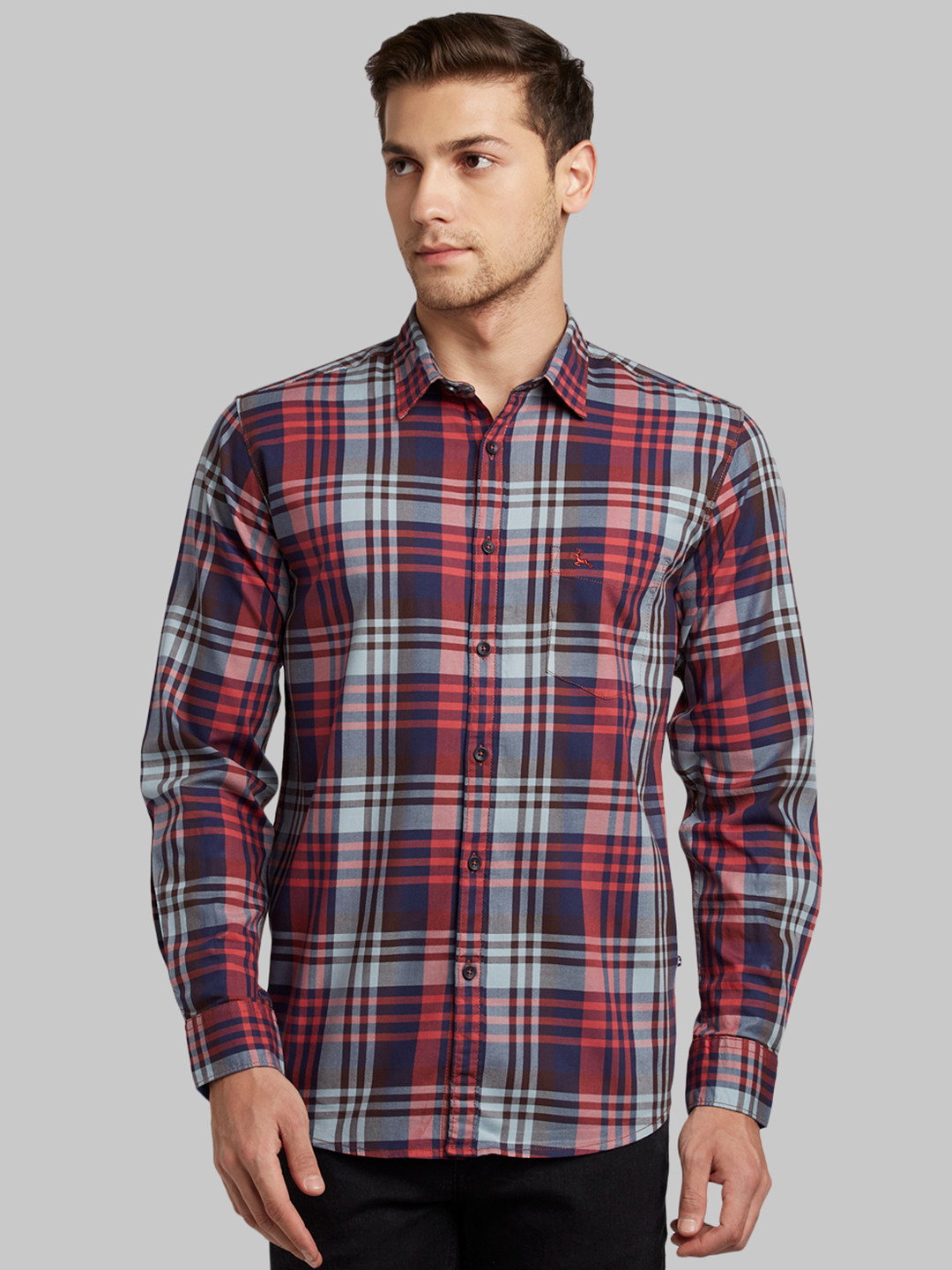 

Parx Men Blue & Red Slim Fit Checked Casual Shirt
