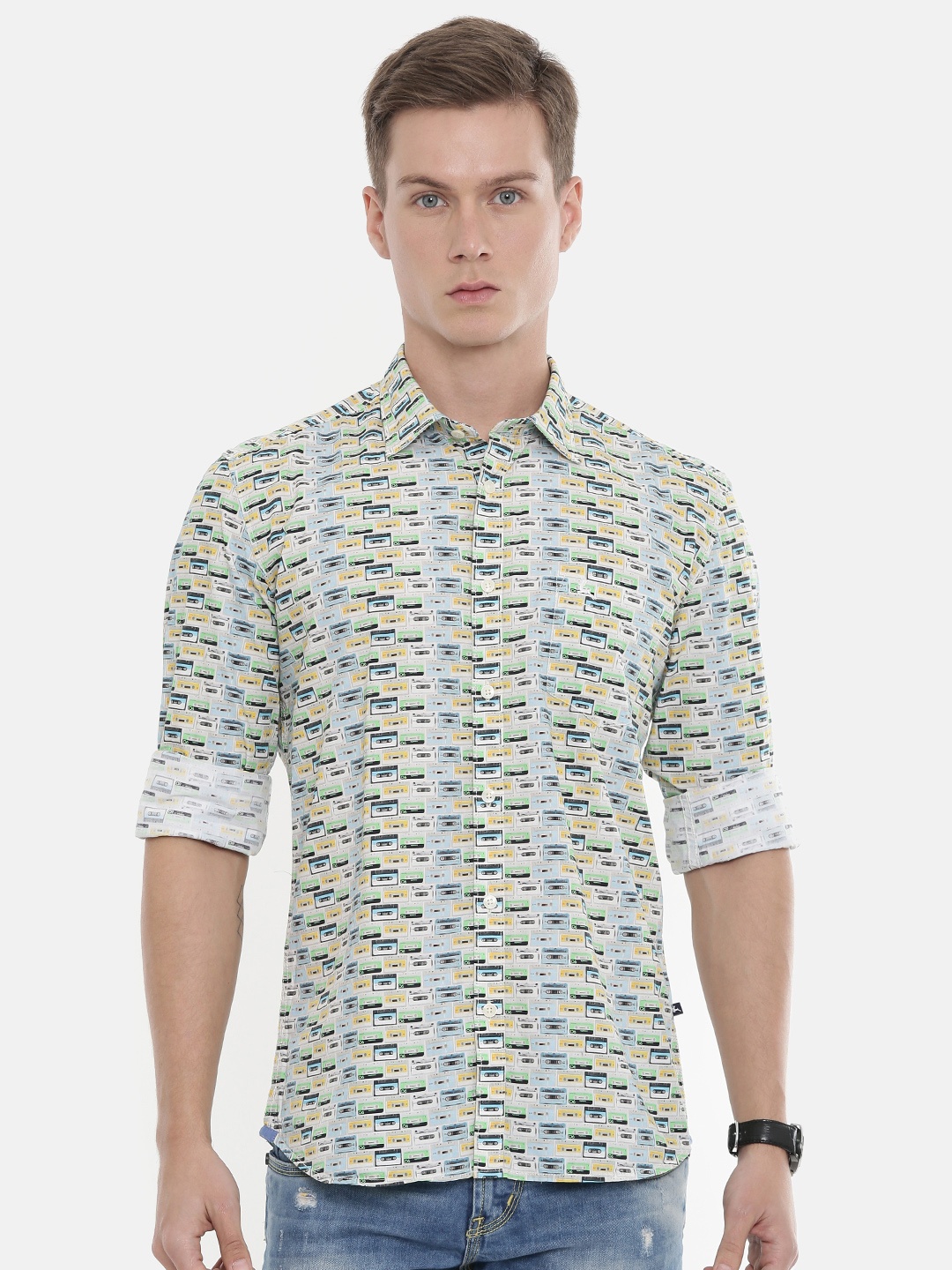 

Parx Men Blue & Yellow Slim Fit Printed Casual Shirt