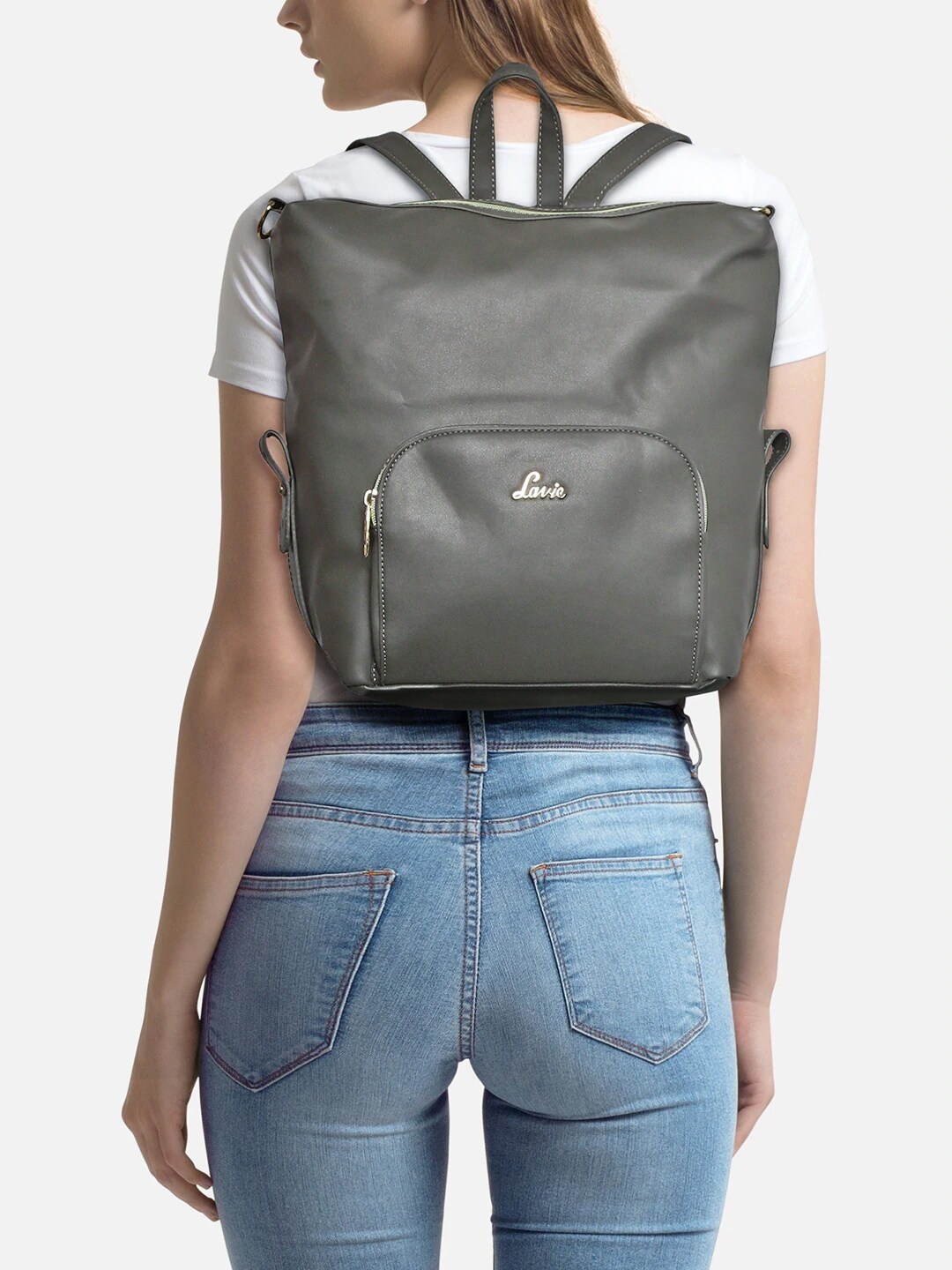

Lavie Women Charcoal Grey Solid Backpack