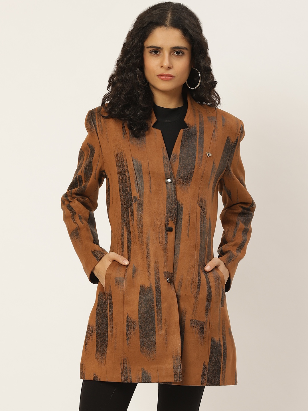 

Duke Women Brown & Black Abstract Print Coat