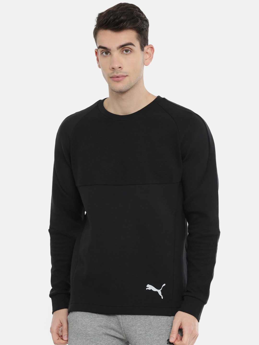 

Puma Men Black Solid Evostripe Crew Slim Fit Drycell Sweatshirt