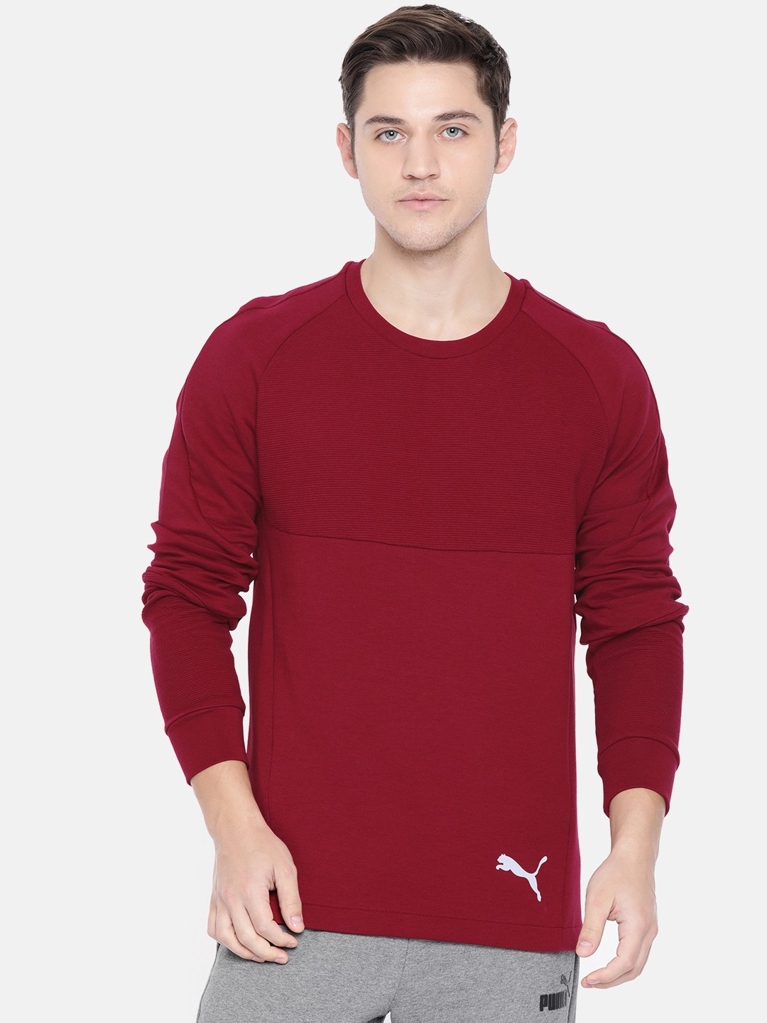 

Puma Men Maroon Slim Fit Solid Drycell Evostripe Crew Sweatshirt