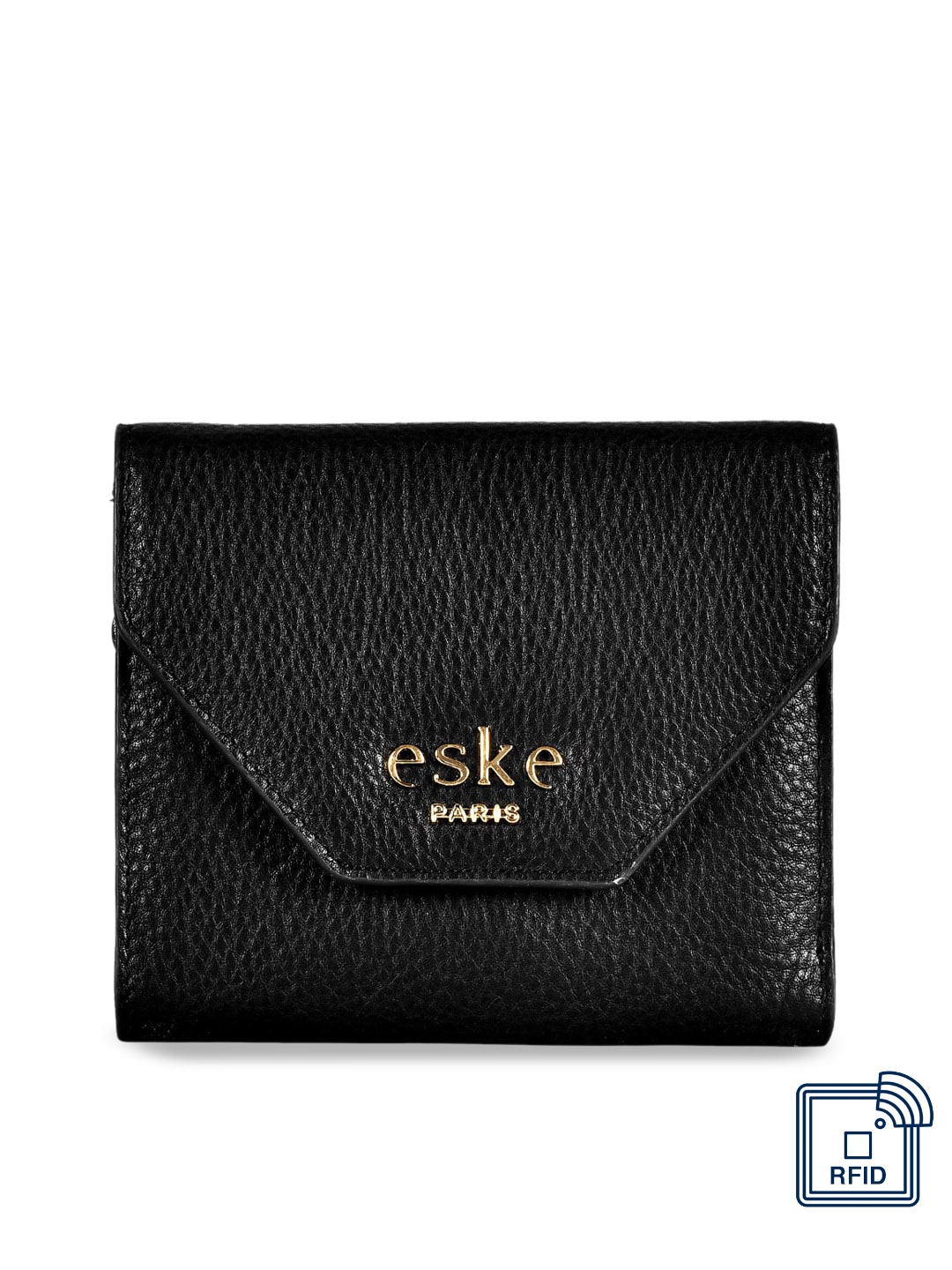 

Eske Women Black Solid Leather Three Fold Wallet