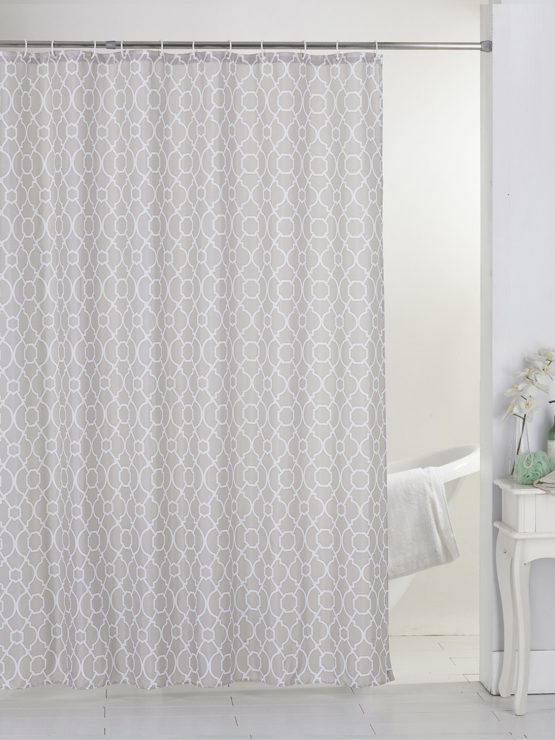 

BIANCA Grey & White Printed Waterproof Singe Shower Curtain With 12 Piece Hooks
