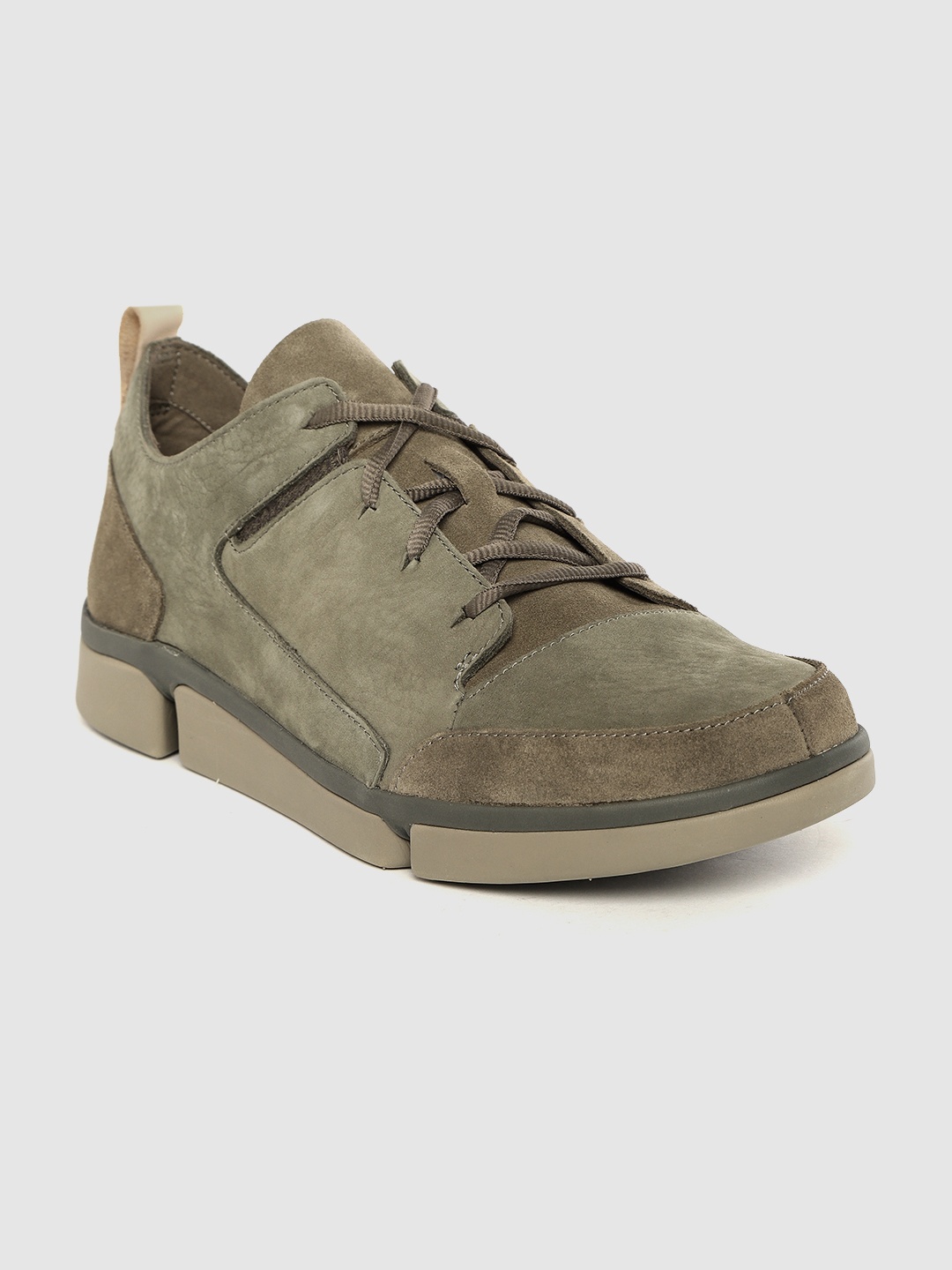 

Clarks Men Olive Green Solid Nubuck Leather Derbys