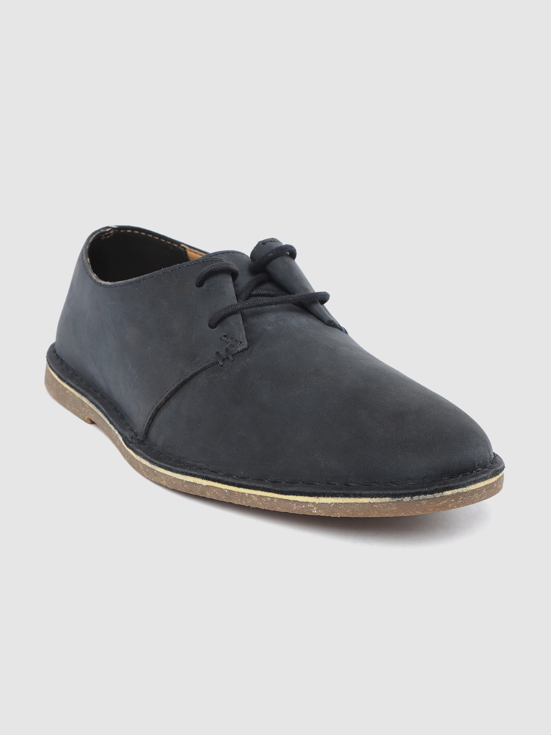 

Clarks Men Navy Blue Solid Leather Derbys