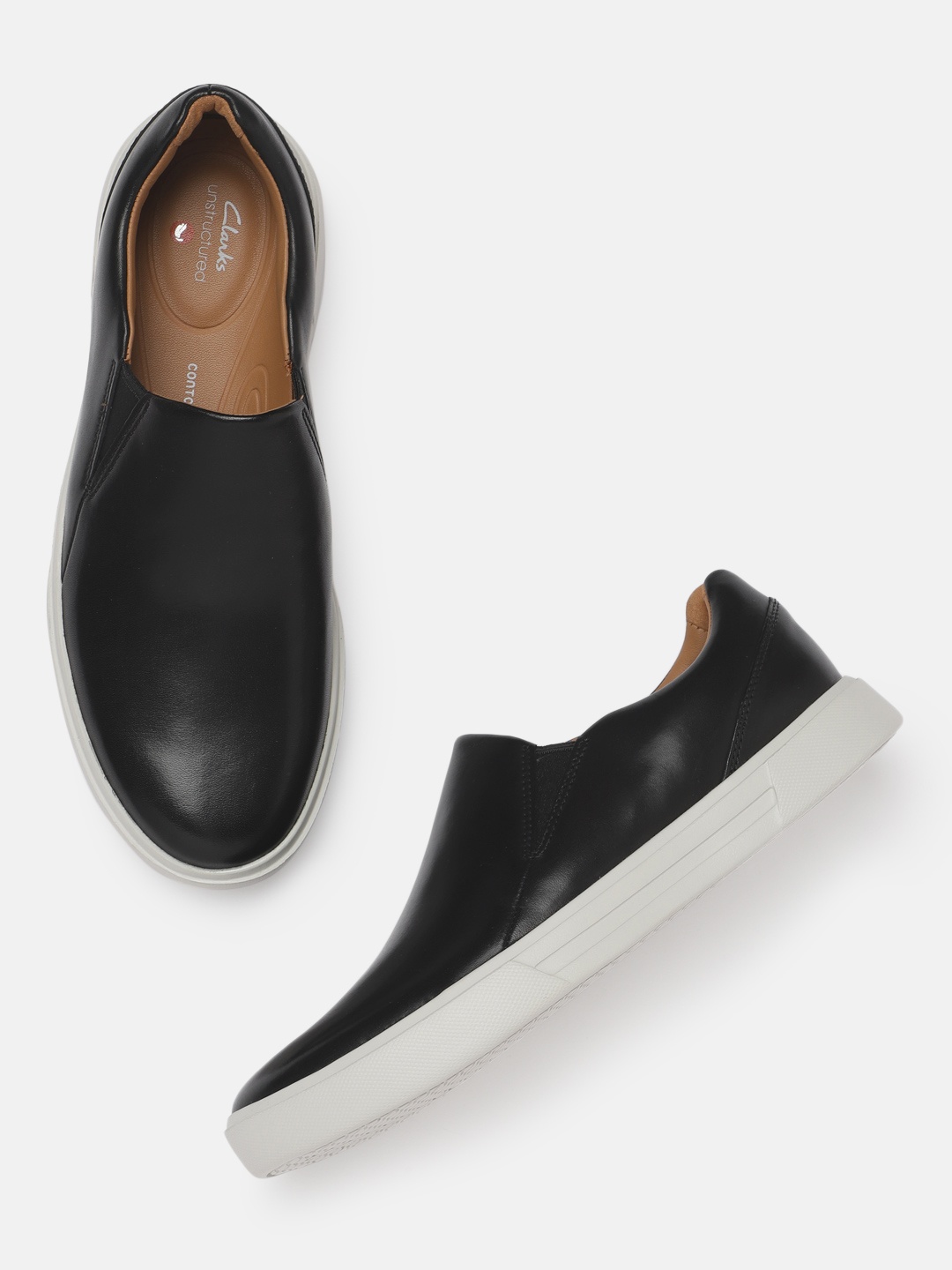 

Clarks Men Black Solid Leather Slip-On Sneakers