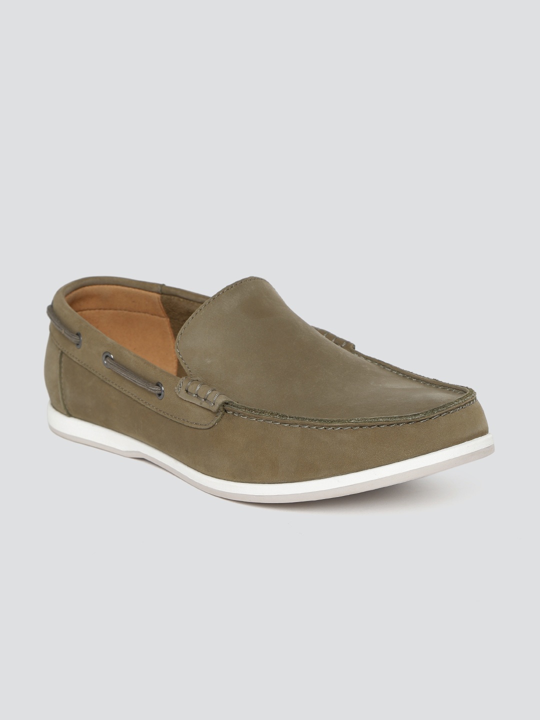 

Clarks Men Olive Green Solid Nubuck Loafers