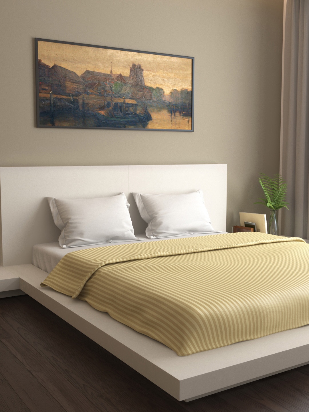 

MARK HOME Gold-Coloured Striped 400 TC Cotton Double Bed Duvet Cover